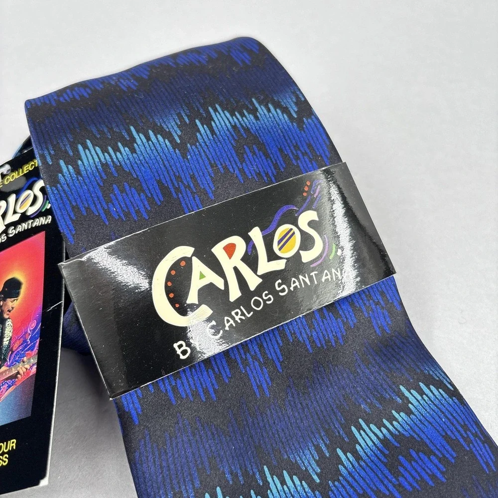 Carlos Santana Tie Mens One Size Blue Black Abstract Silk Necktie‎ 0103 VTG NWT